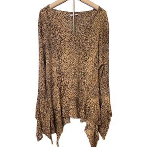 Dress-U-II Blouse Animal Print Leopard Top Stretch Asymmetrical Flowy 2X